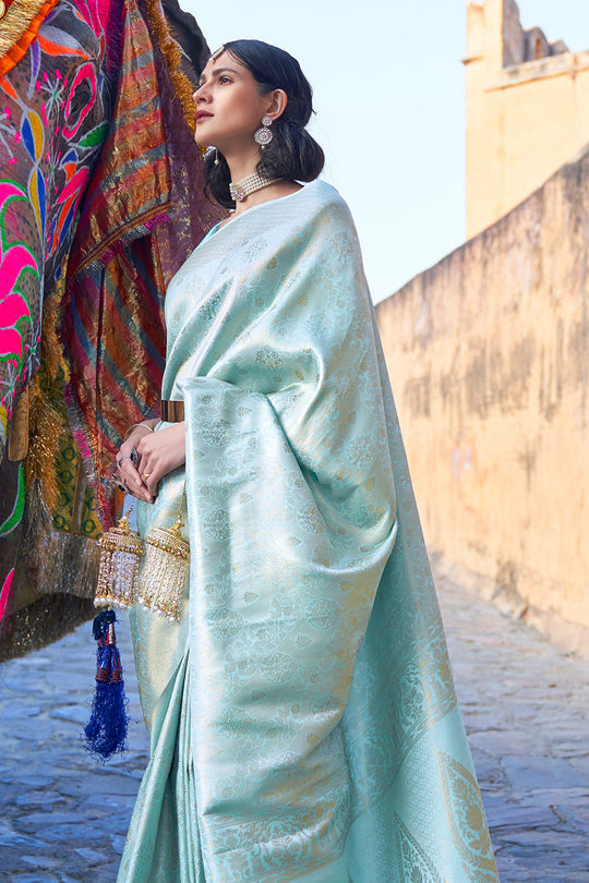 Baby Blue Kanjivaram Saree